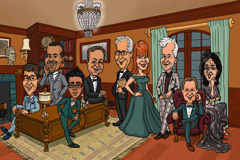 A posh caricature of coworkers in an office.
